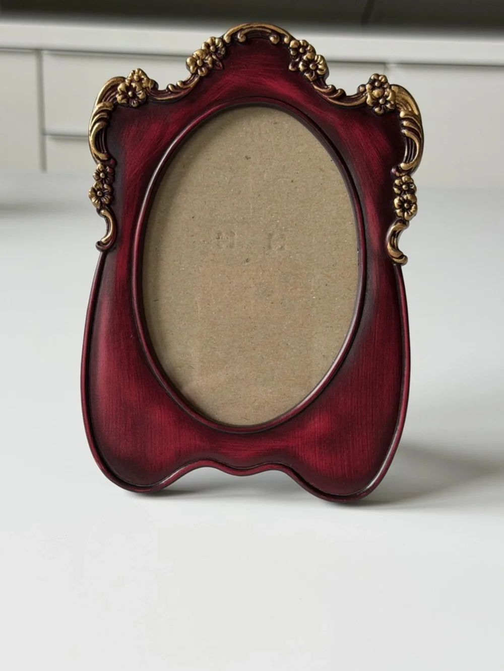 Elegant Burgundy Gold Baroque Style Ornate Floral Oval Photo Frame - 3”/ 4,5”